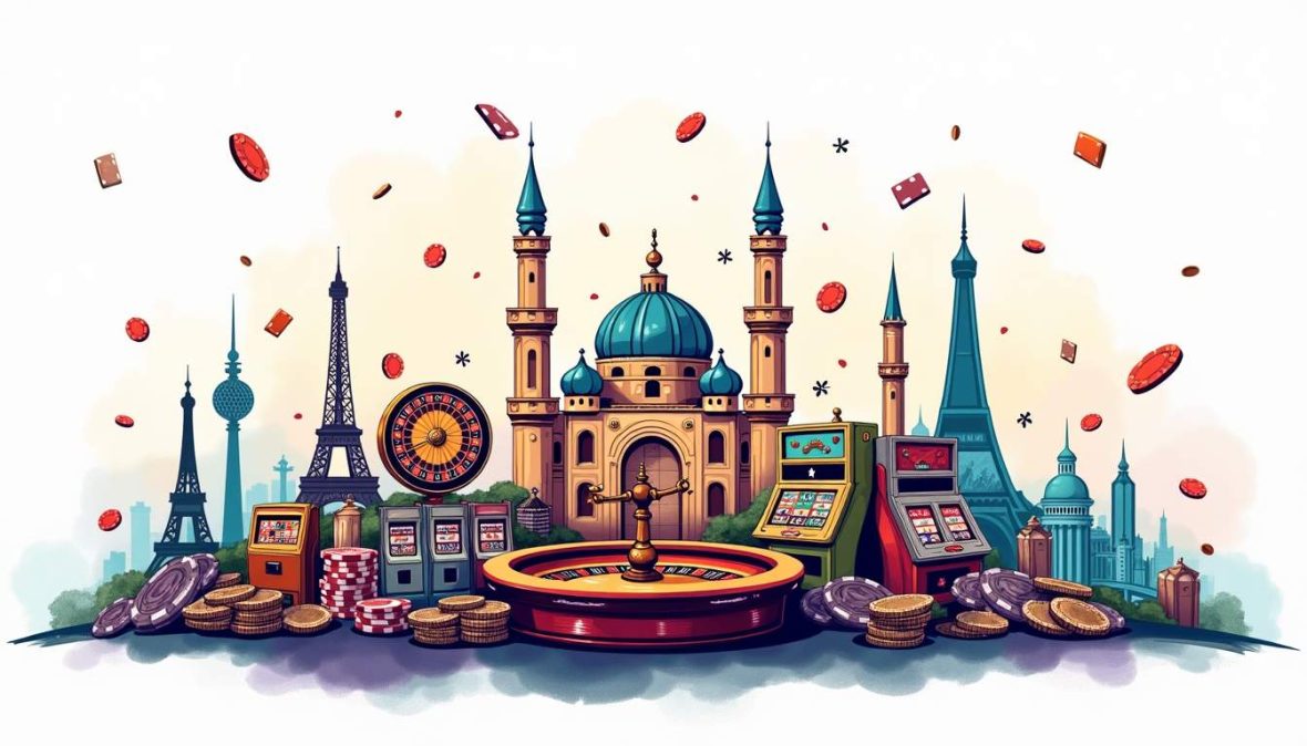 An inviting and vibrant casino scene featuring iconic gaming elements such as slot machines