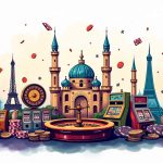 An inviting and vibrant casino scene featuring iconic gaming elements such as slot machines