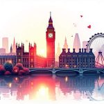 A vibrant digital landscape featuring iconic uk landmarks intertwined with elements of online gambling