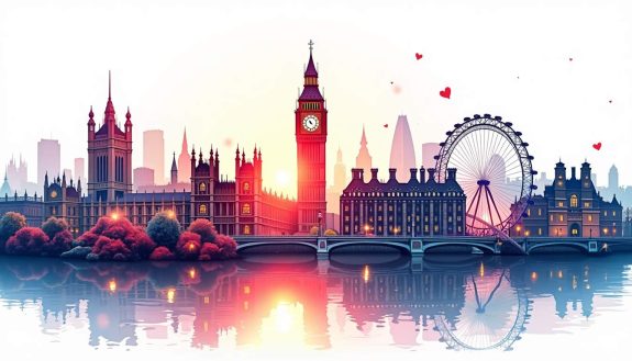 A vibrant digital landscape featuring iconic uk landmarks intertwined with elements of online gambling