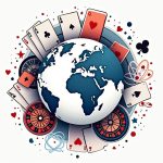 An abstract globe surrounded by various iconic symbols of gambling