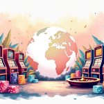 An elaborate casino scene featuring iconic gaming elements such as vibrant slot machines