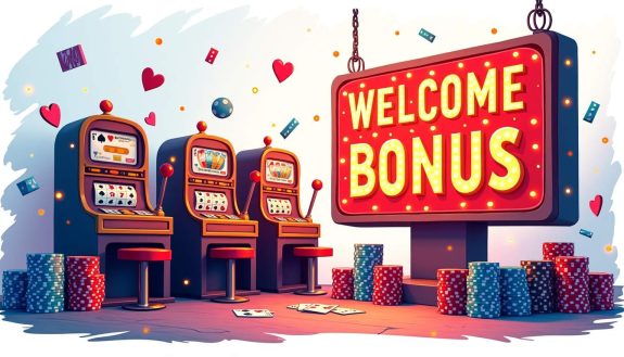 A vibrant casino scene featuring an array of colorful slot machines