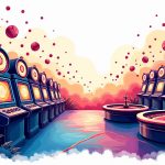 An exciting casino scene featuring a vibrant array of popular games such as slot machines